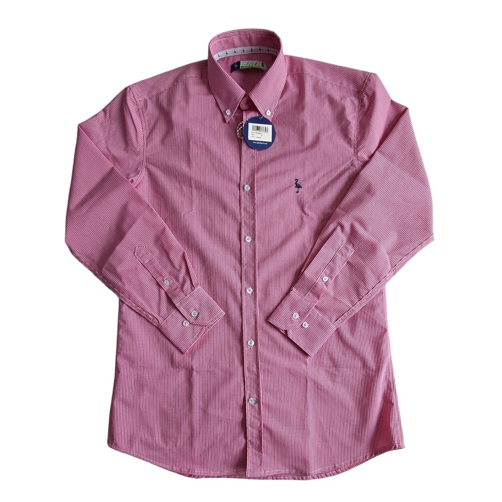 Tailor Byrd Gingham Button Down Shirt Long Sleeve Embroidered Flamingo Sz Small